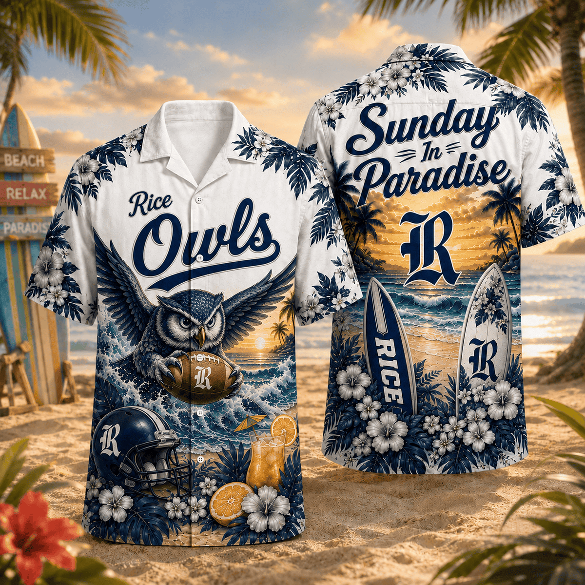 Rice Owls PLNCAACY01 NCAA Personalized Hawaiian Shirt