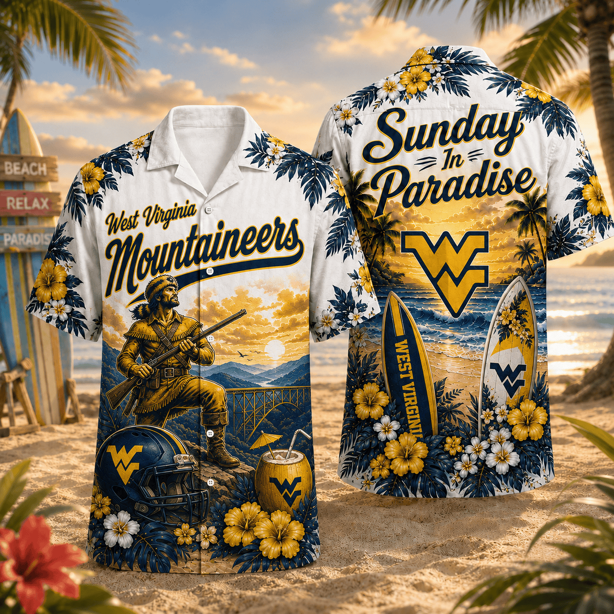 West Virginia Mountaineers PLNCAACY01 NCAA Personalized Hawaiian Shirt