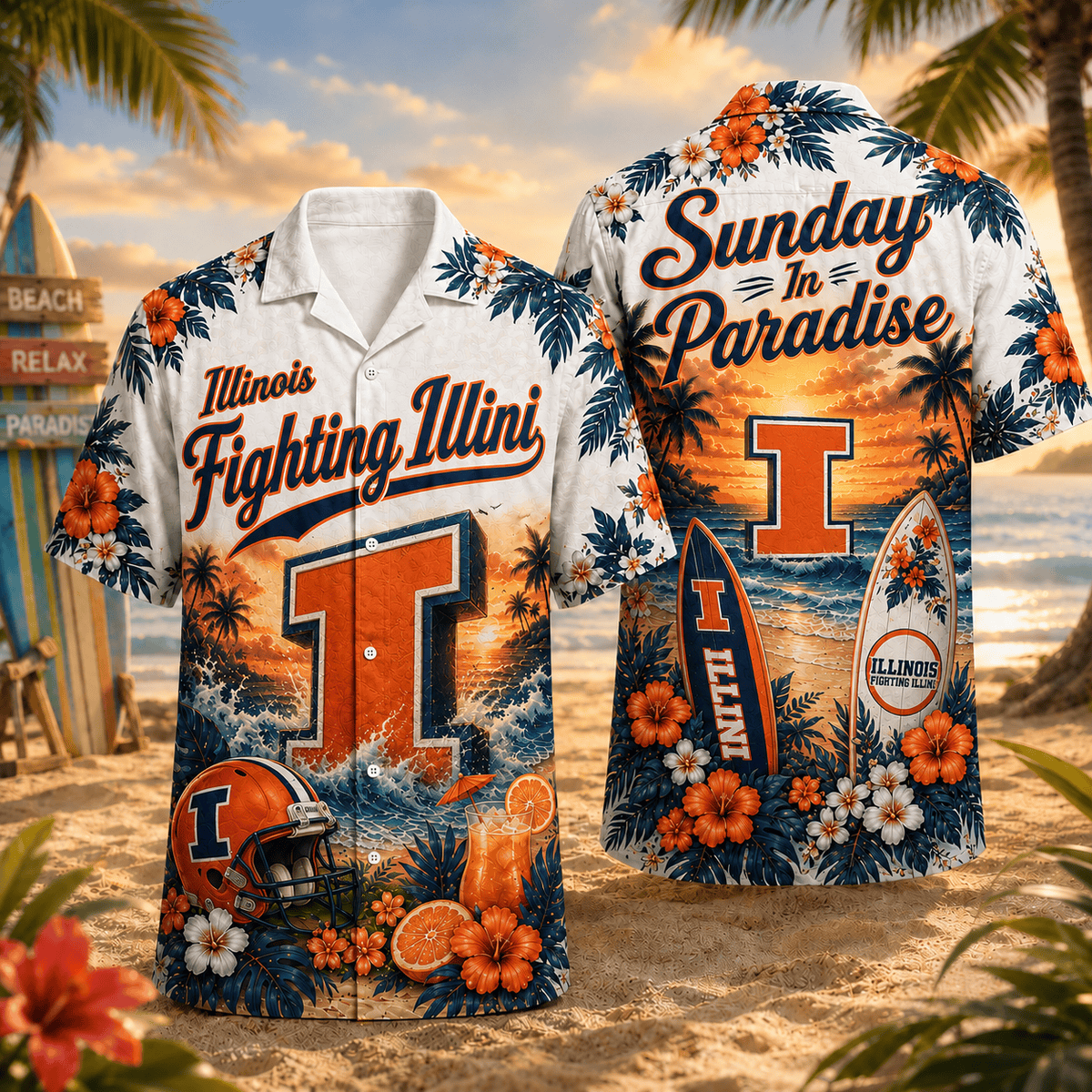 Illinois Fighting Illini PLNCAACY01 NCAA Personalized Hawaiian Shirt