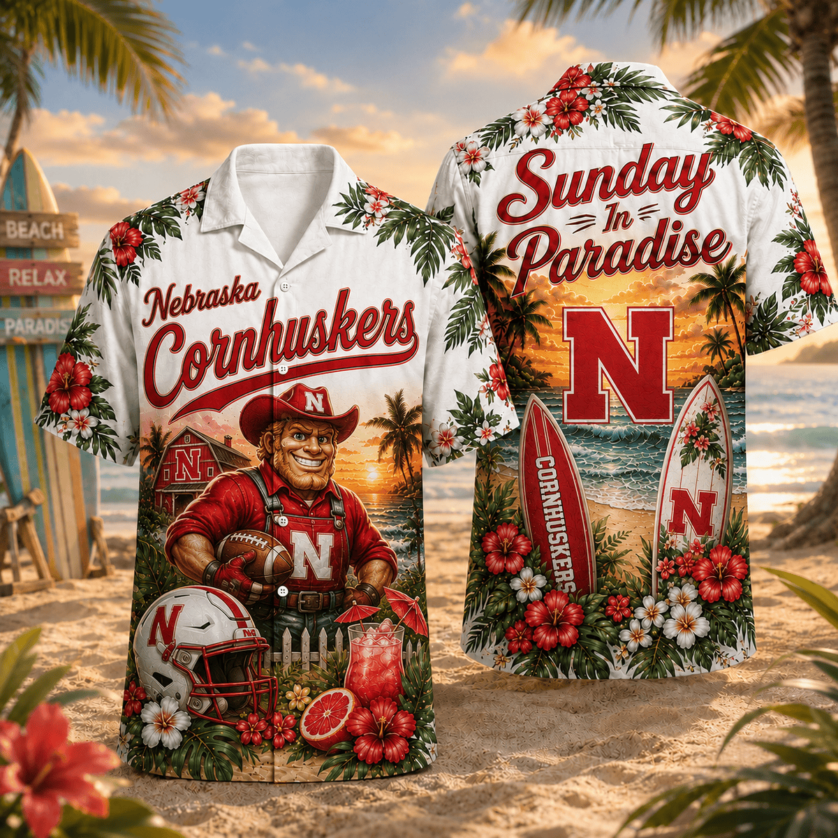 Nebraska Cornhuskers PLNCAACY01 NCAA Personalized Hawaiian Shirt