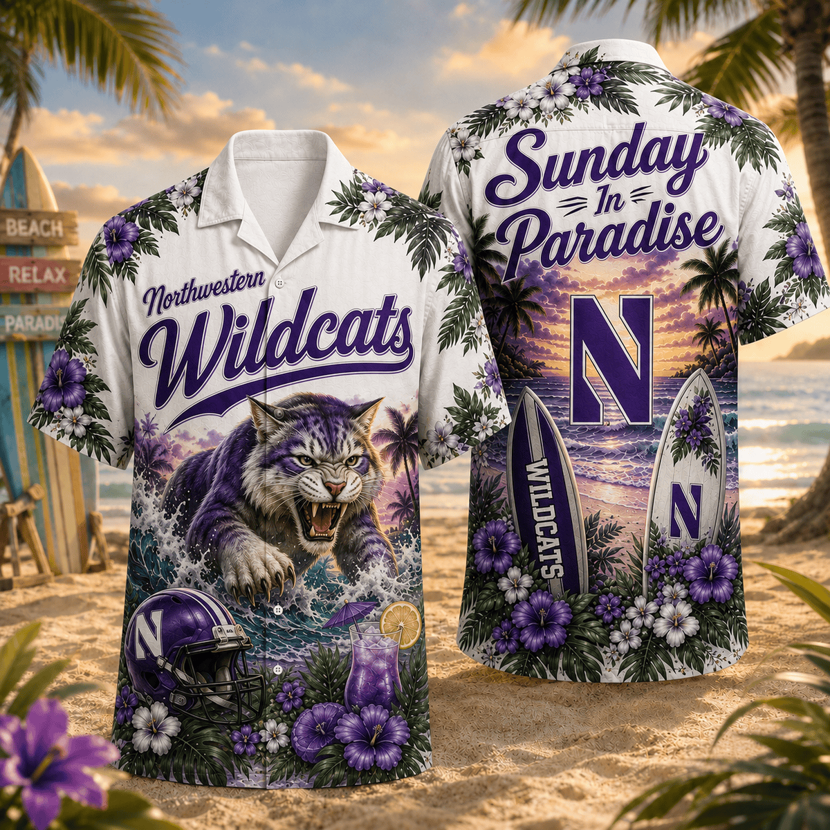 Northwestern Wildcats PLNCAACY01 NCAA Personalized Hawaiian Shirt
