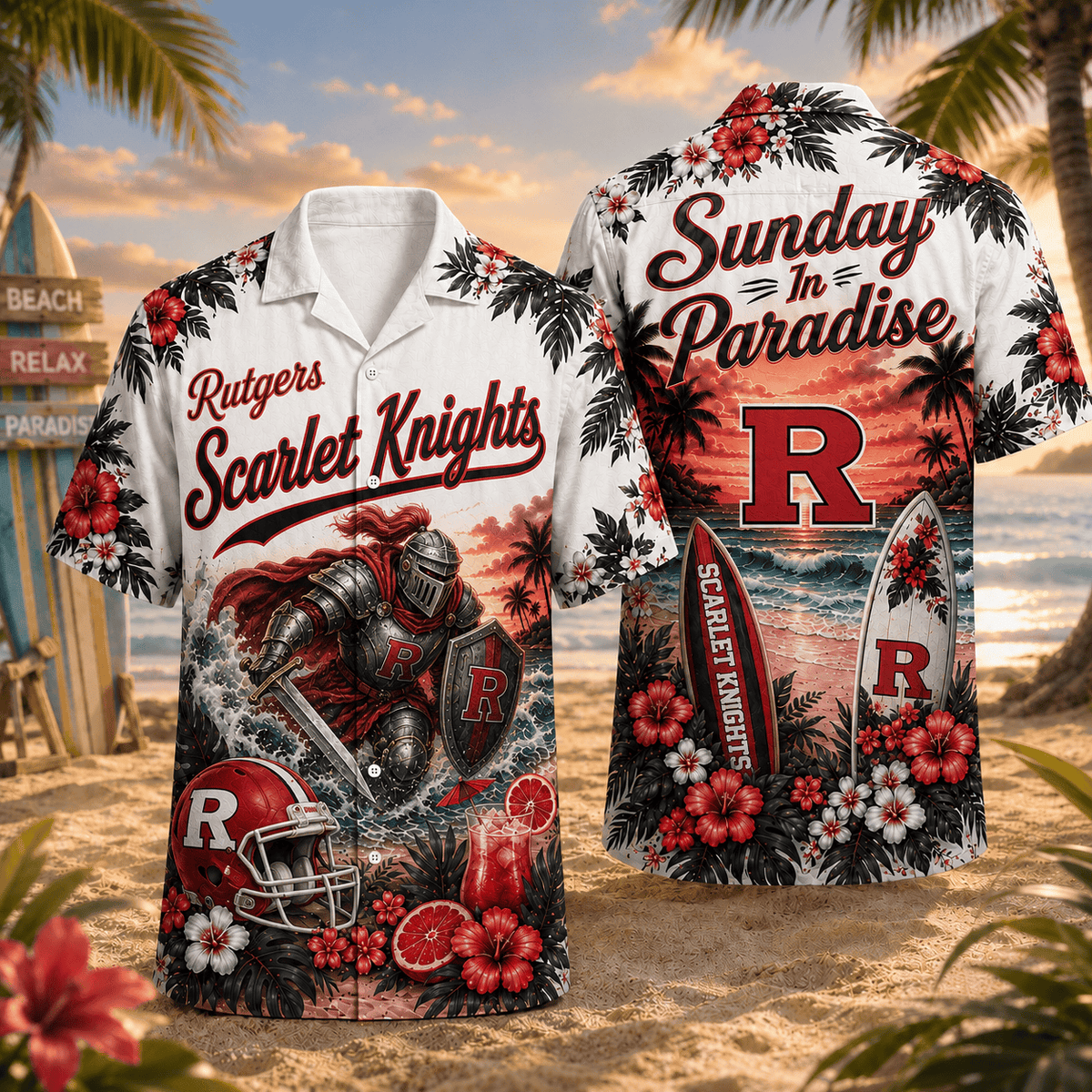 Rutgers Scarlet Knights PLNCAACY01 NCAA Personalized Hawaiian Shirt