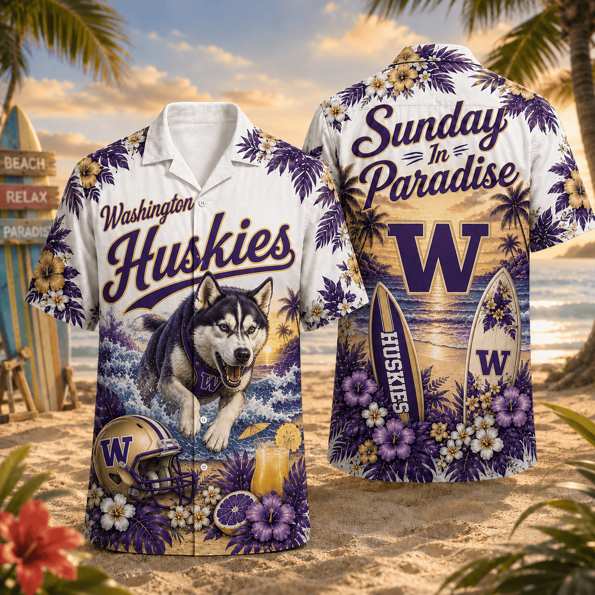 Washington Huskies PLNCAACY01 NCAA Personalized Hawaiian Shirt