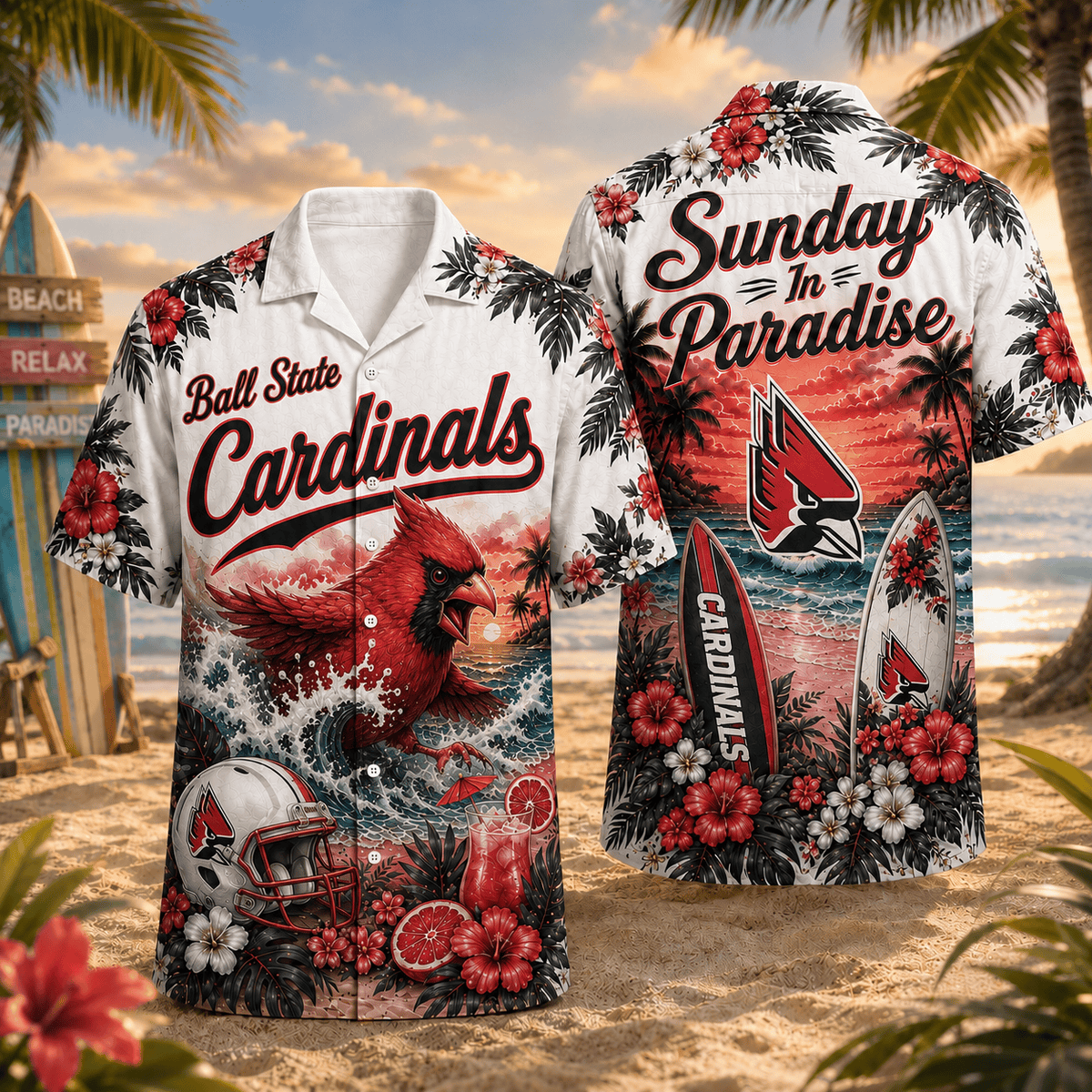 Ball State Cardinals PLNCAACY01 NCAA Personalized Hawaiian Shirt