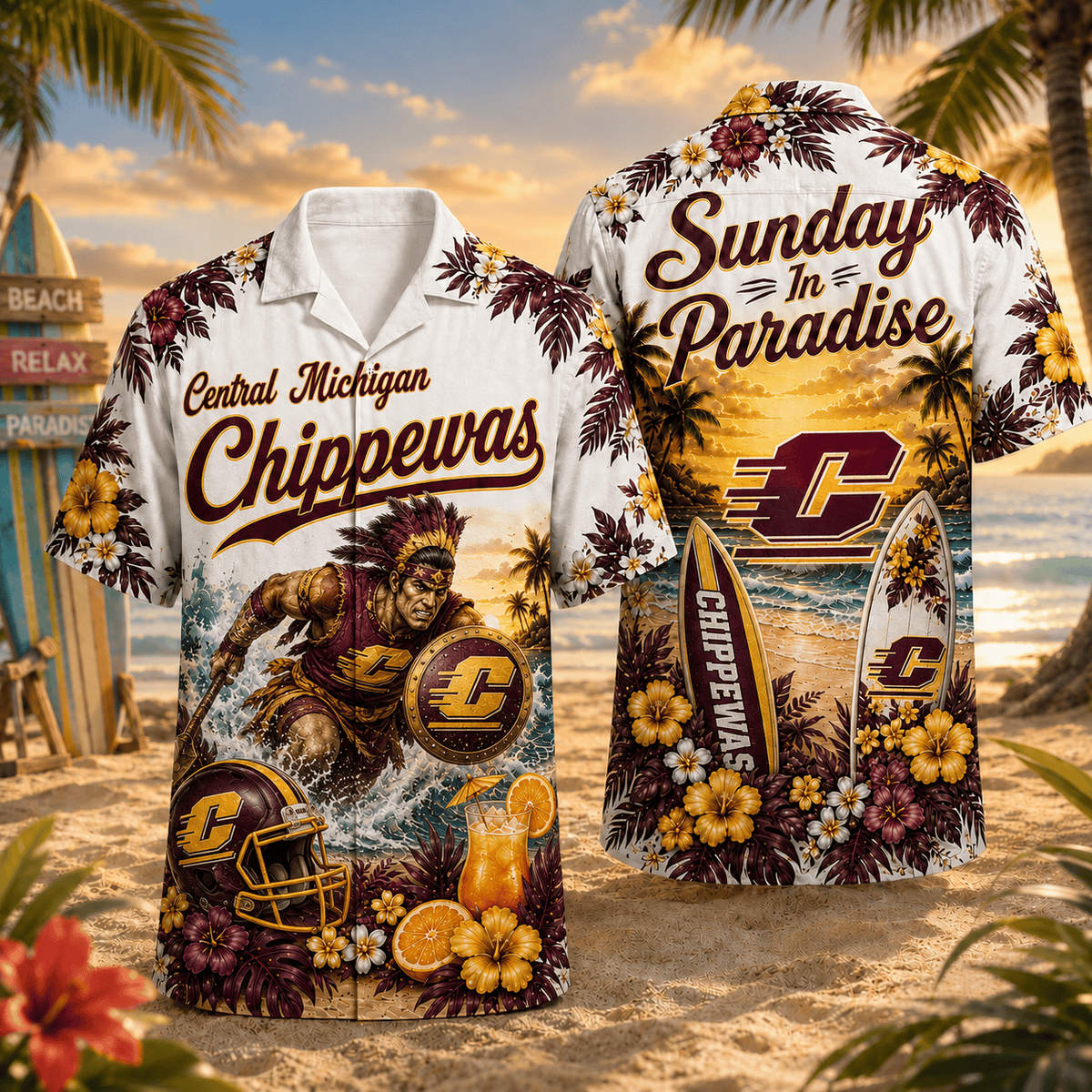 Central Michigan Chippewas PLNCAACY01 NCAA Personalized Hawaiian Shirt