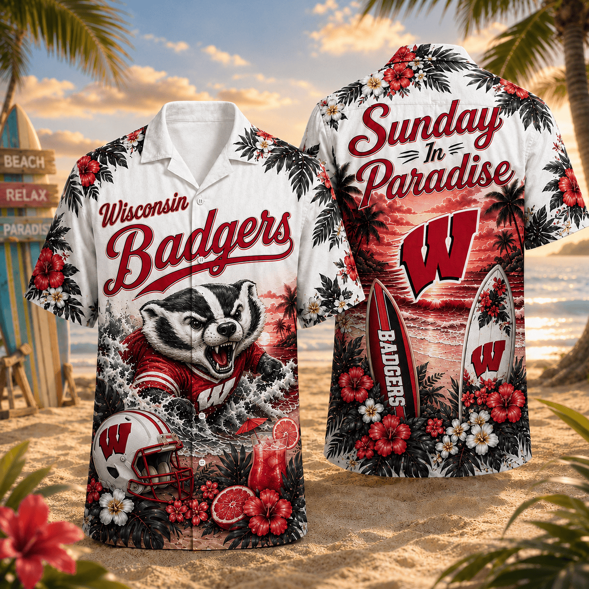 Wisconsin Badgers PLNCAACY01 NCAA Personalized Hawaiian Shirt