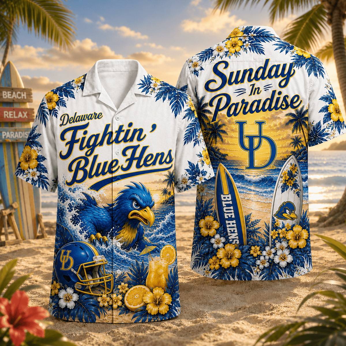 Delaware Fightin' Blue Hens PLNCAACY01 NCAA Personalized Hawaiian Shirt
