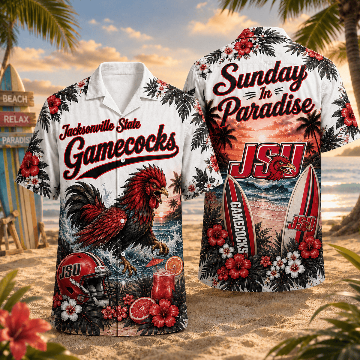 Jacksonville State Gamecocks PLNCAACY01 NCAA Personalized Hawaiian Shirt