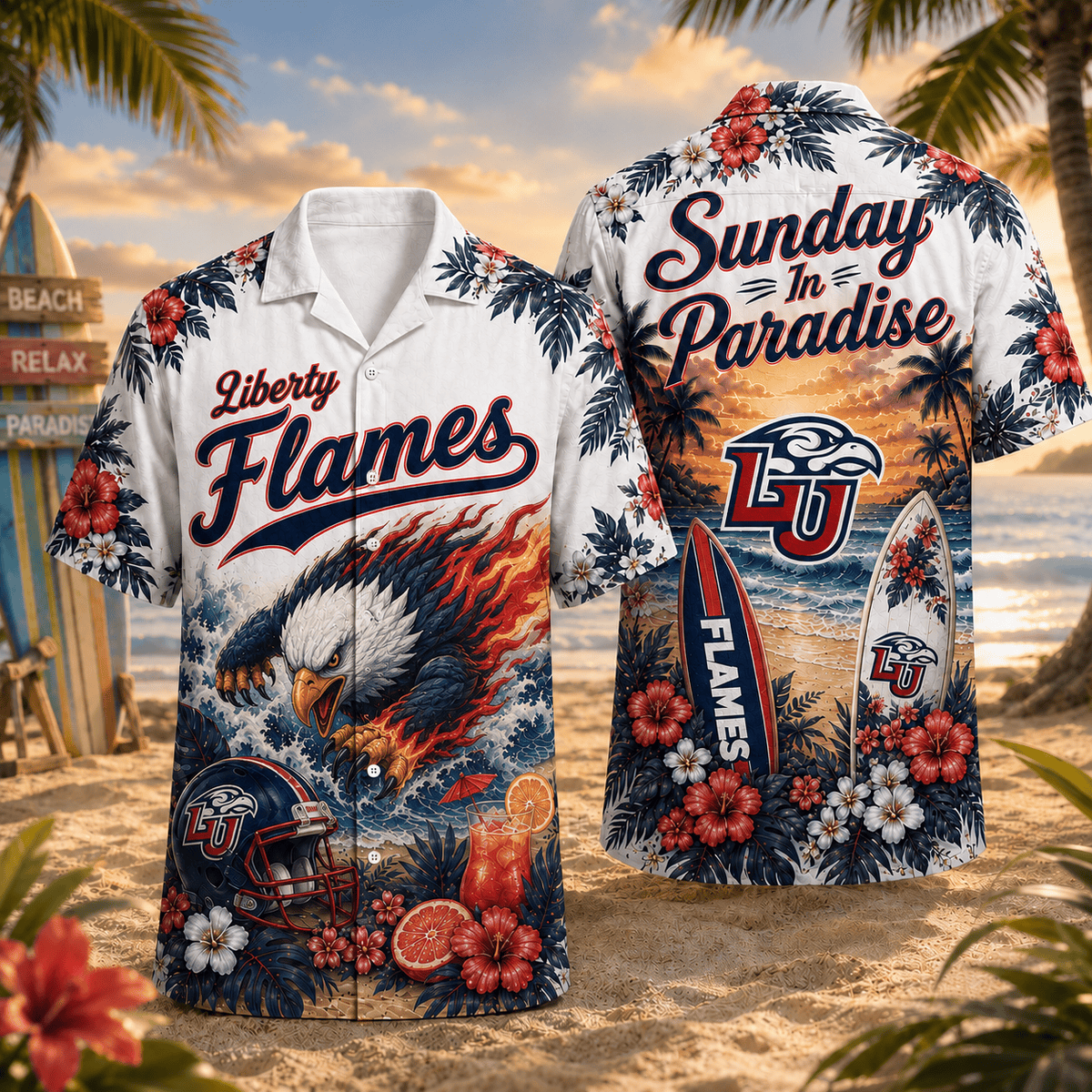 Liberty Flames PLNCAACY01 NCAA Personalized Hawaiian Shirt