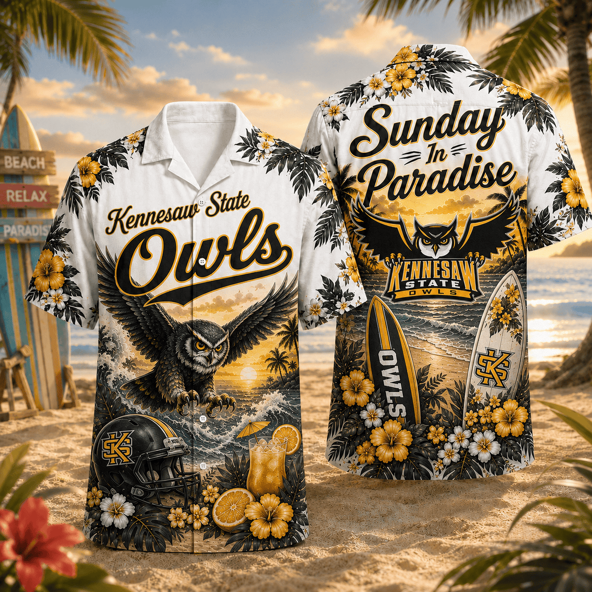 Kennesaw State Owls PLNCAACY01 NCAA Personalized Hawaiian Shirt