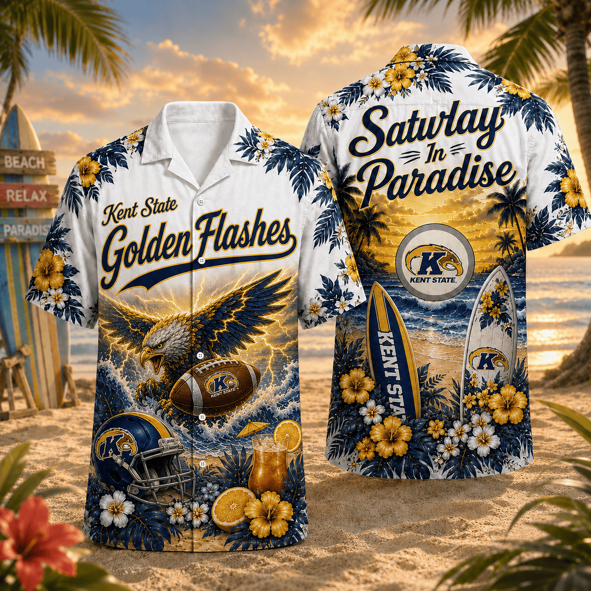 Kent State Golden Flashes PLNCAACY01 NCAA Personalized Hawaiian Shirt