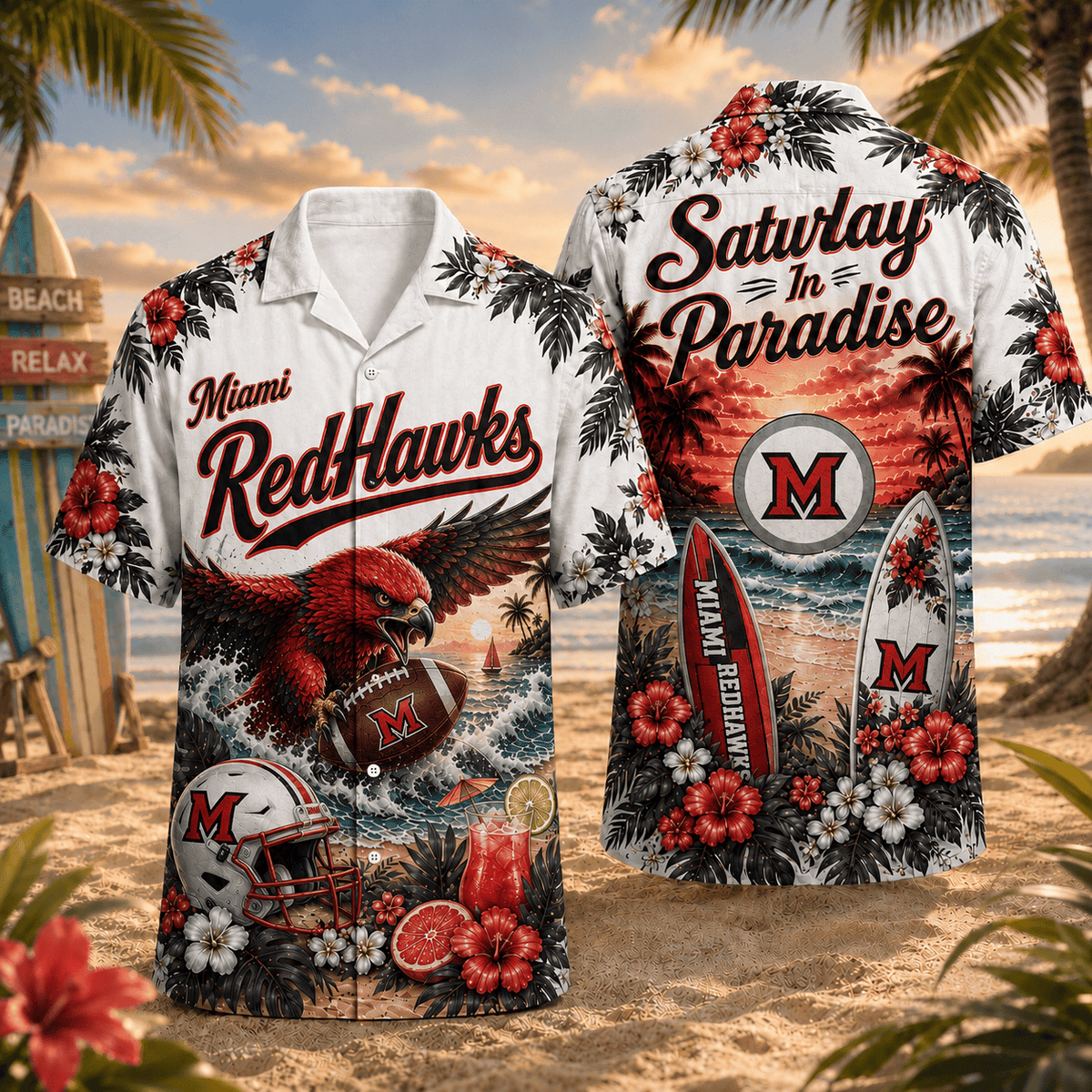 Miami RedHawks PLNCAACY01 NCAA Personalized Hawaiian Shirt