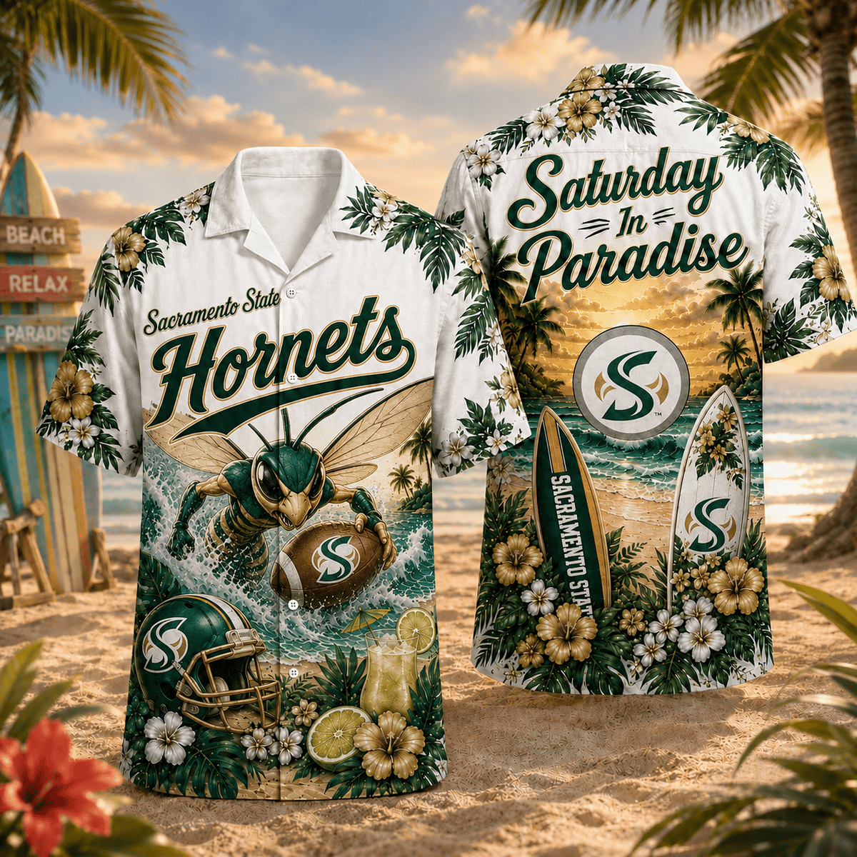 Sacramento State Hornets PLNCAACY01 NCAA Personalized Hawaiian Shirt