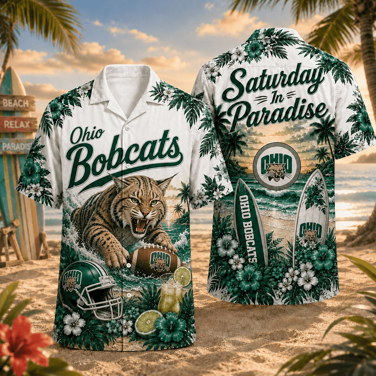 Ohio Bobcats PLNCAACY01 NCAA Personalized Hawaiian Shirt