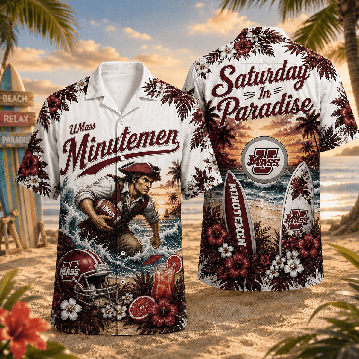UMass Minutemen PLNCAACY01 NCAA Personalized Hawaiian Shirt