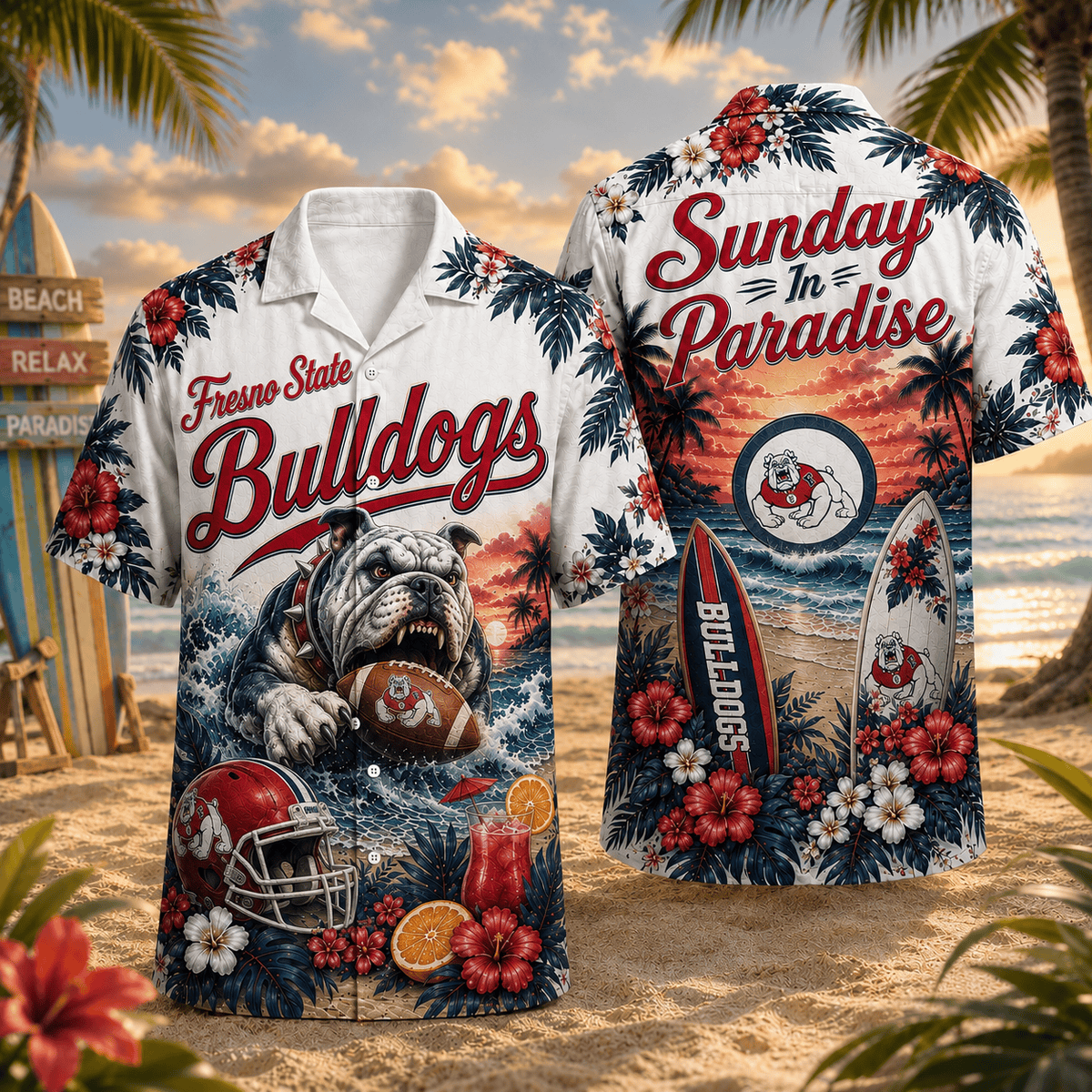Fresno State Bulldogs PLNCAACY01 NCAA Personalized Hawaiian Shirt