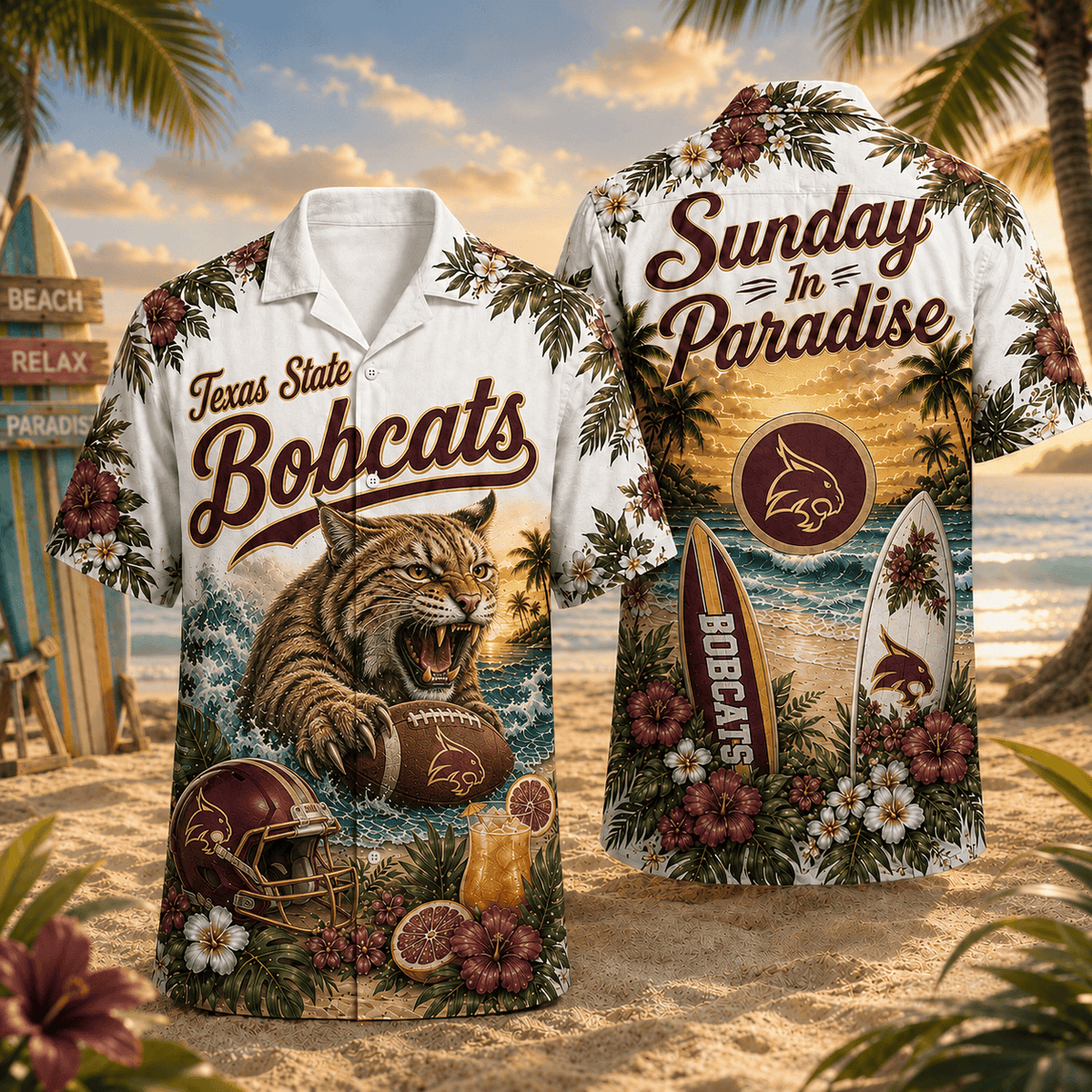 Texas State Bobcats PLNCAACY01 NCAA Personalized Hawaiian Shirt