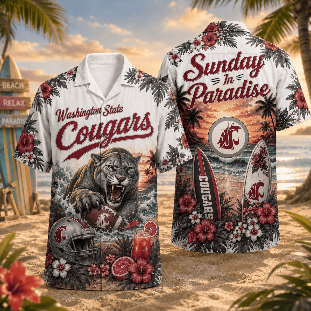 Washington State Cougars PLNCAACY01 NCAA Personalized Hawaiian Shirt