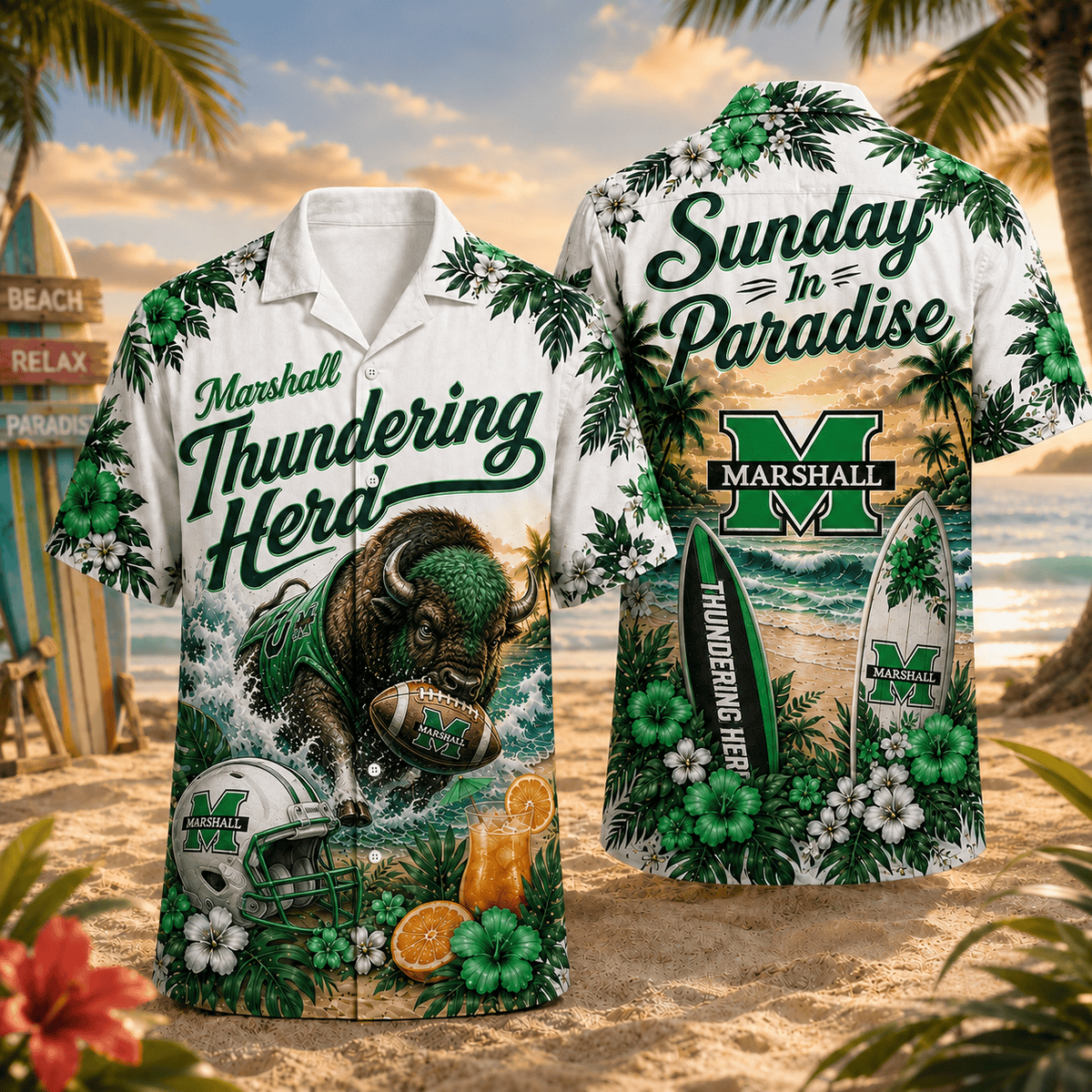 Marshall Thundering Herd PLNCAACY01 NCAA Personalized Hawaiian Shirt