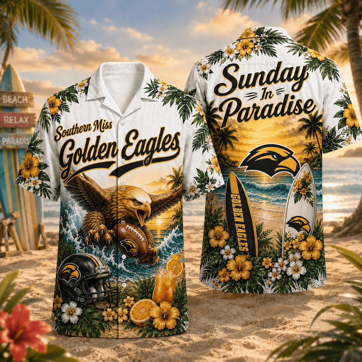 Southern Miss Golden Eagles PLNCAACY01 NCAA Personalized Hawaiian Shirt