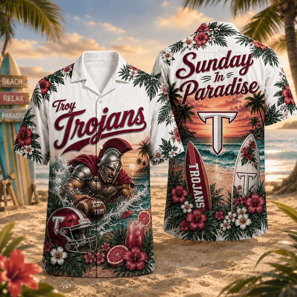 Troy Trojans PLNCAACY01 NCAA Personalized Hawaiian Shirt