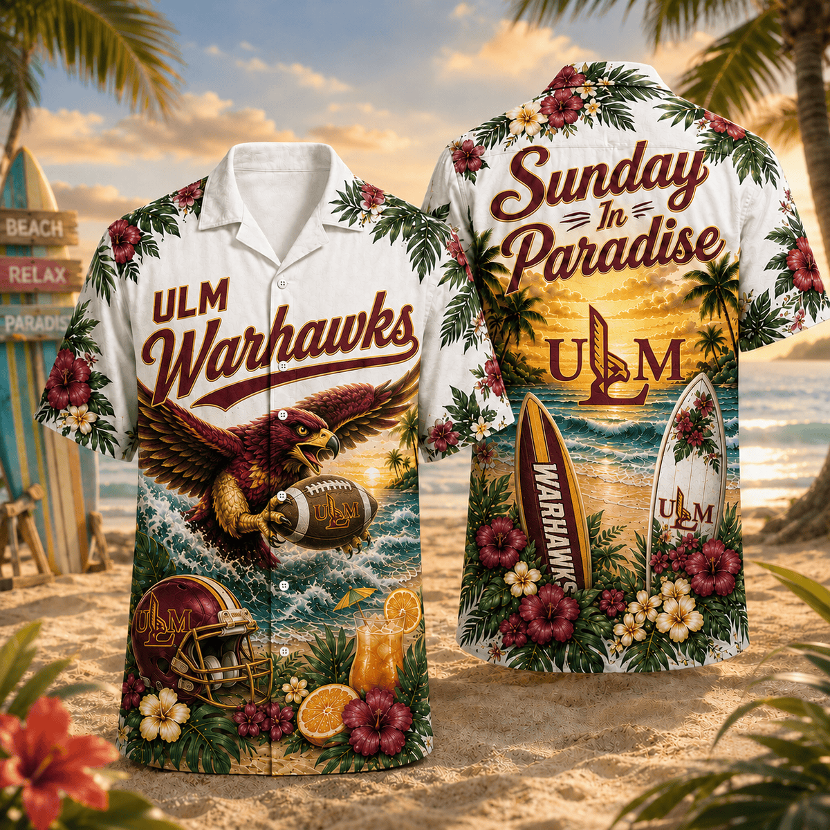 ULM Warhawks PLNCAACY01 NCAA Personalized Hawaiian Shirt