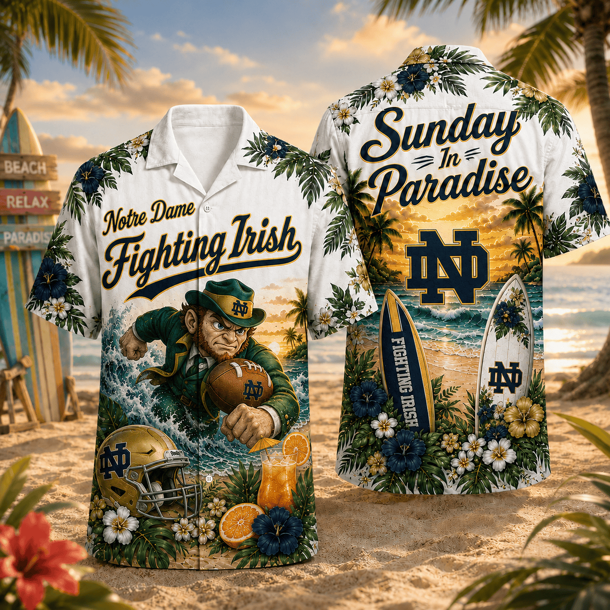 Notre Dame Fighting Irish PLNCAACY01 NCAA Personalized Hawaiian Shirt