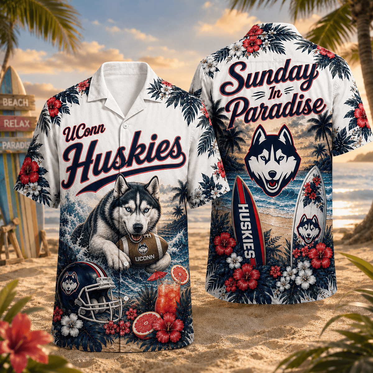 UConn Huskies PLNCAACY01 NCAA Personalized Hawaiian Shirt