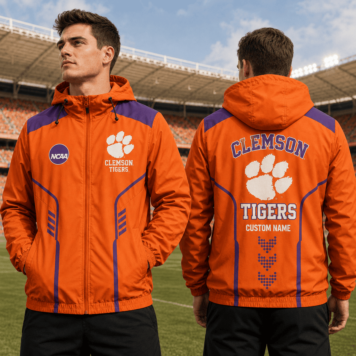 Clemson Tigers TDNCAAWJ01 NCAA Personalized Outdoor Windbreaker Jacket