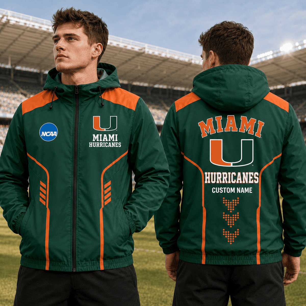 Miami Hurricanes TDNCAAWJ01 NCAA Personalized Outdoor Windbreaker Jacket