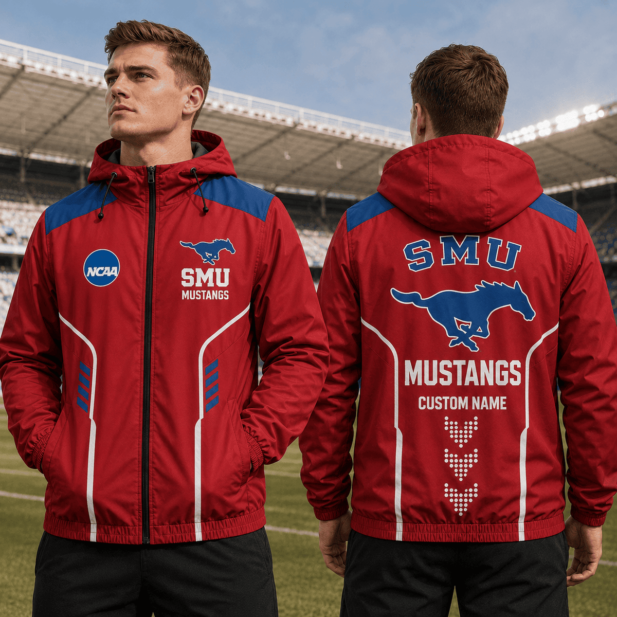 SMU Mustangs TDNCAAWJ01 NCAA Personalized Outdoor Windbreaker Jacket