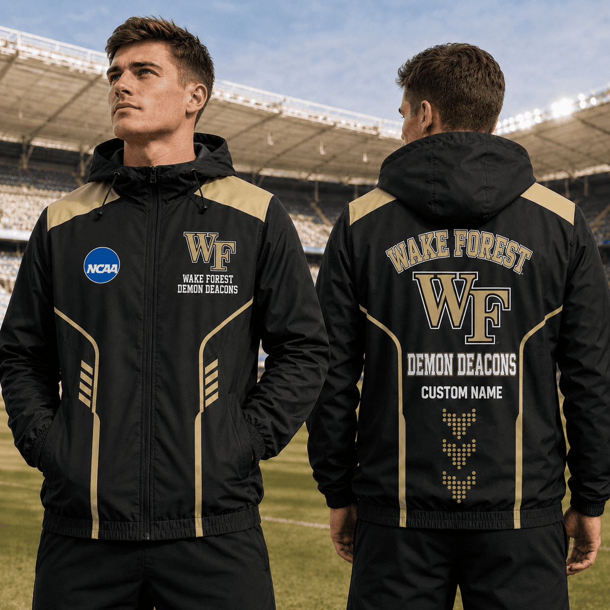 Wake Forest Demon Deacons TDNCAAWJ01 NCAA Personalized Outdoor Windbreaker Jacket