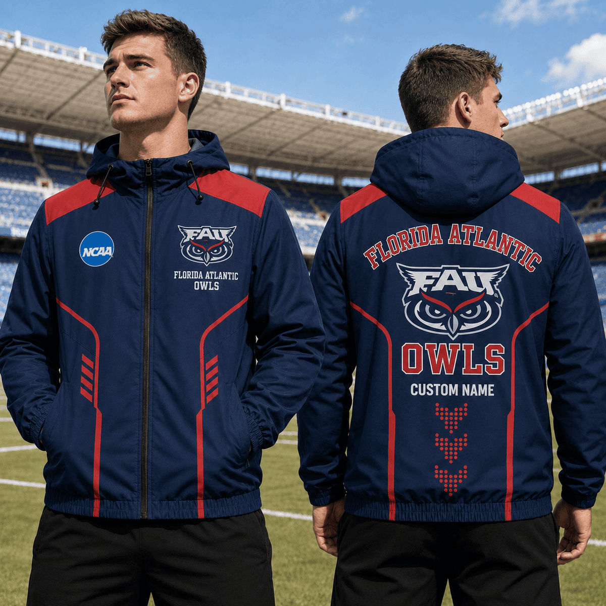 Florida Atlantic Owls TDNCAAWJ01 NCAA Personalized Outdoor Windbreaker Jacket