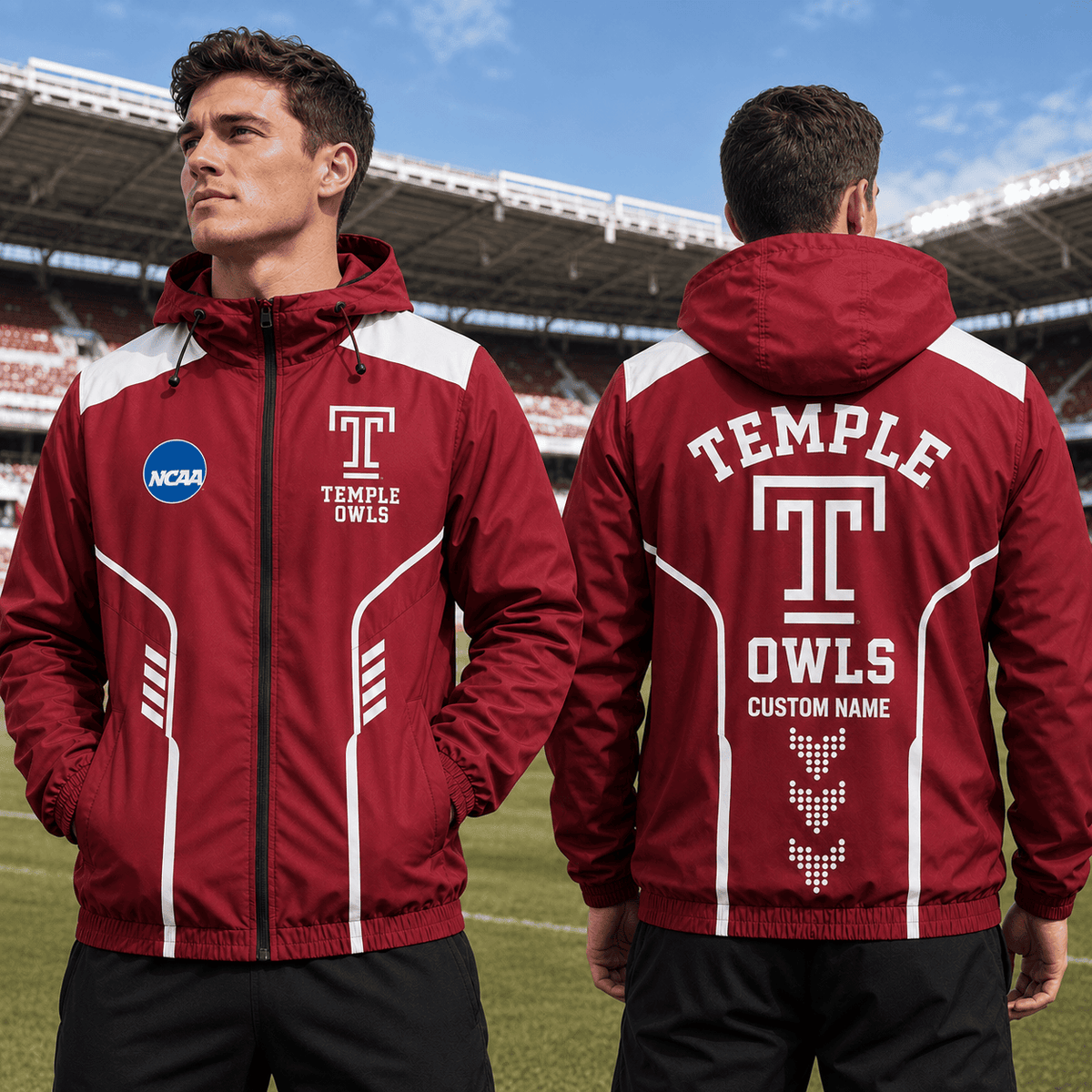 Temple Owls TDNCAAWJ01 NCAA Personalized Outdoor Windbreaker Jacket