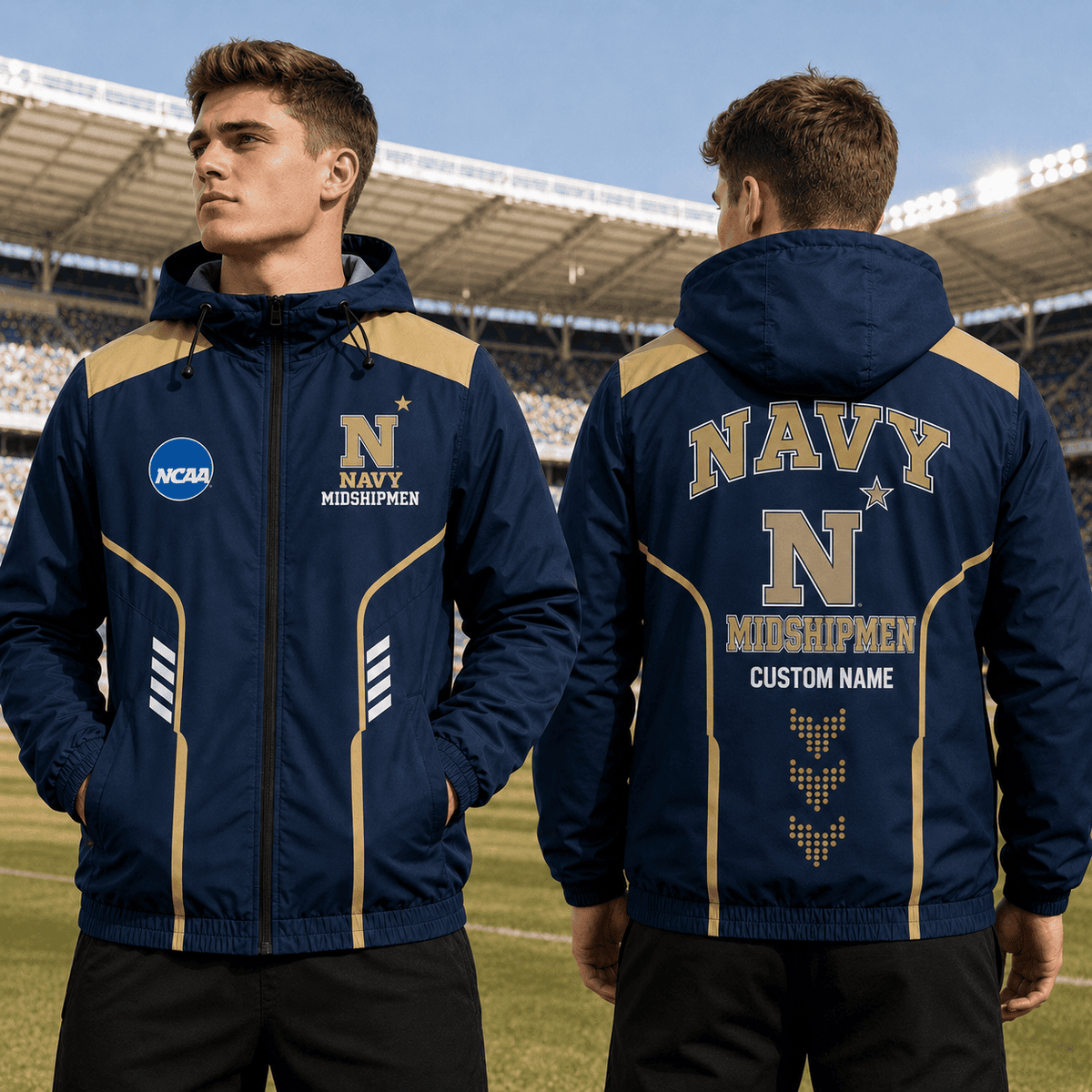 Navy Midshipmen TDNCAAWJ01 NCAA Personalized Outdoor Windbreaker Jacket