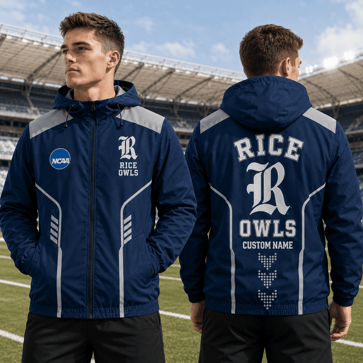 Rice Owls TDNCAAWJ01 NCAA Personalized Outdoor Windbreaker Jacket