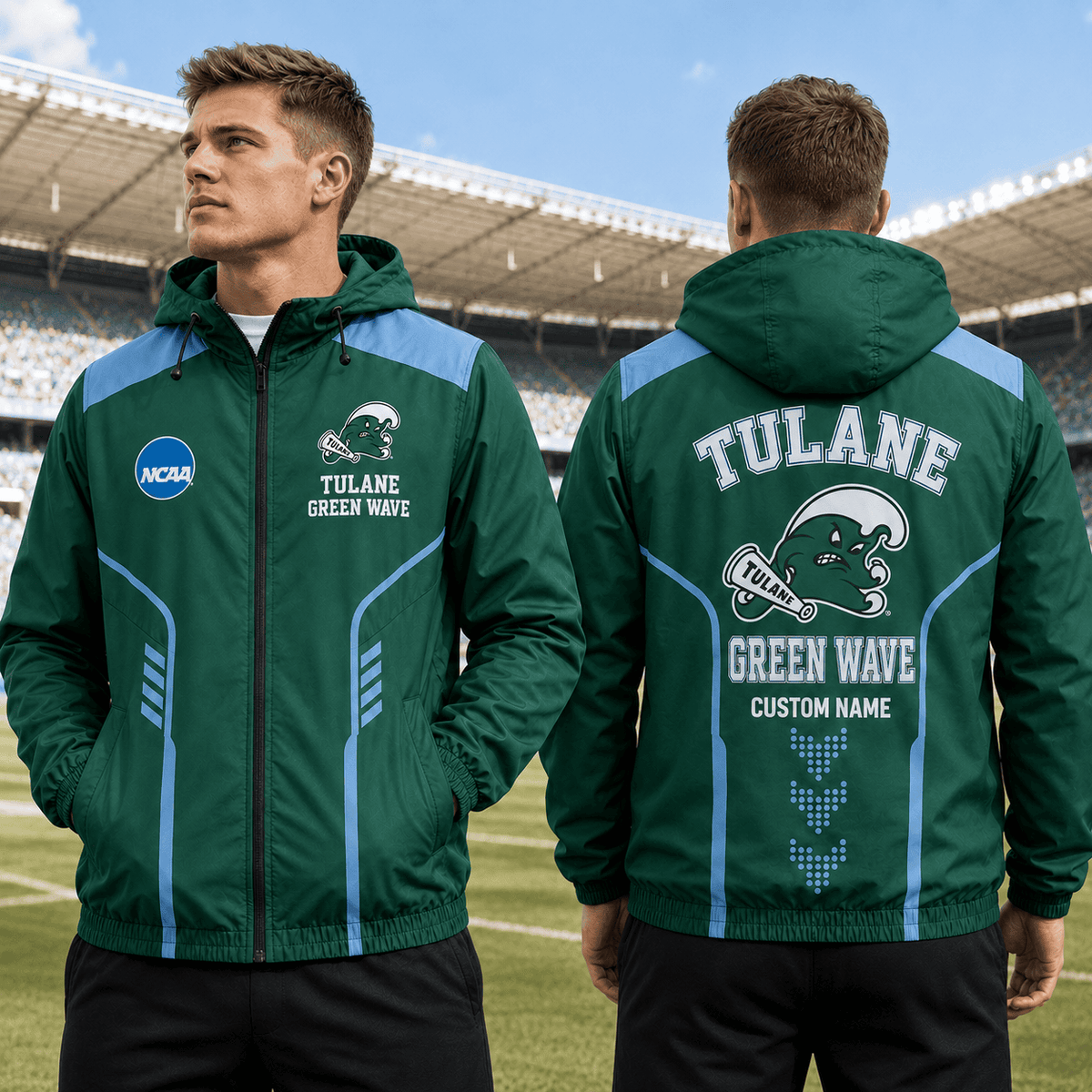 Tulane Green Wave TDNCAAWJ01 NCAA Personalized Outdoor Windbreaker Jacket