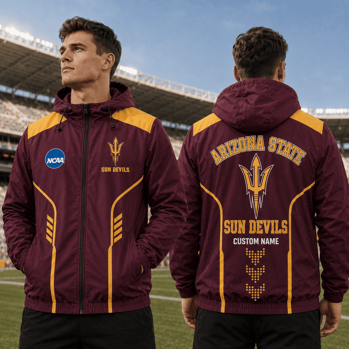 Arizona State Sun Devils TDNCAAWJ01 NCAA Personalized Outdoor Windbreaker Jacket