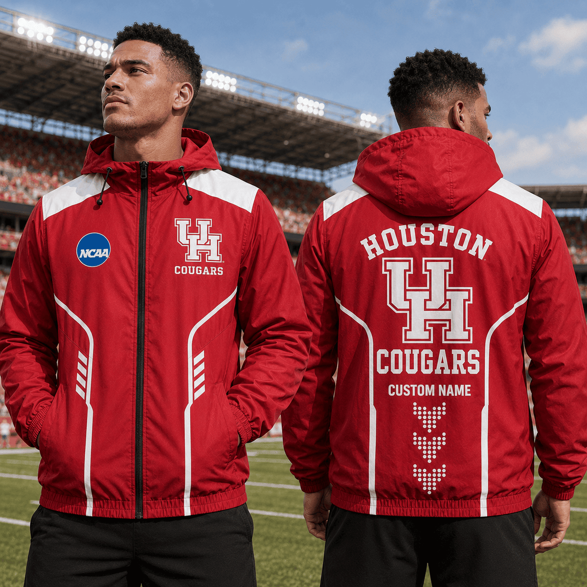 Houston Cougars TDNCAAWJ01 NCAA Personalized Outdoor Windbreaker Jacket