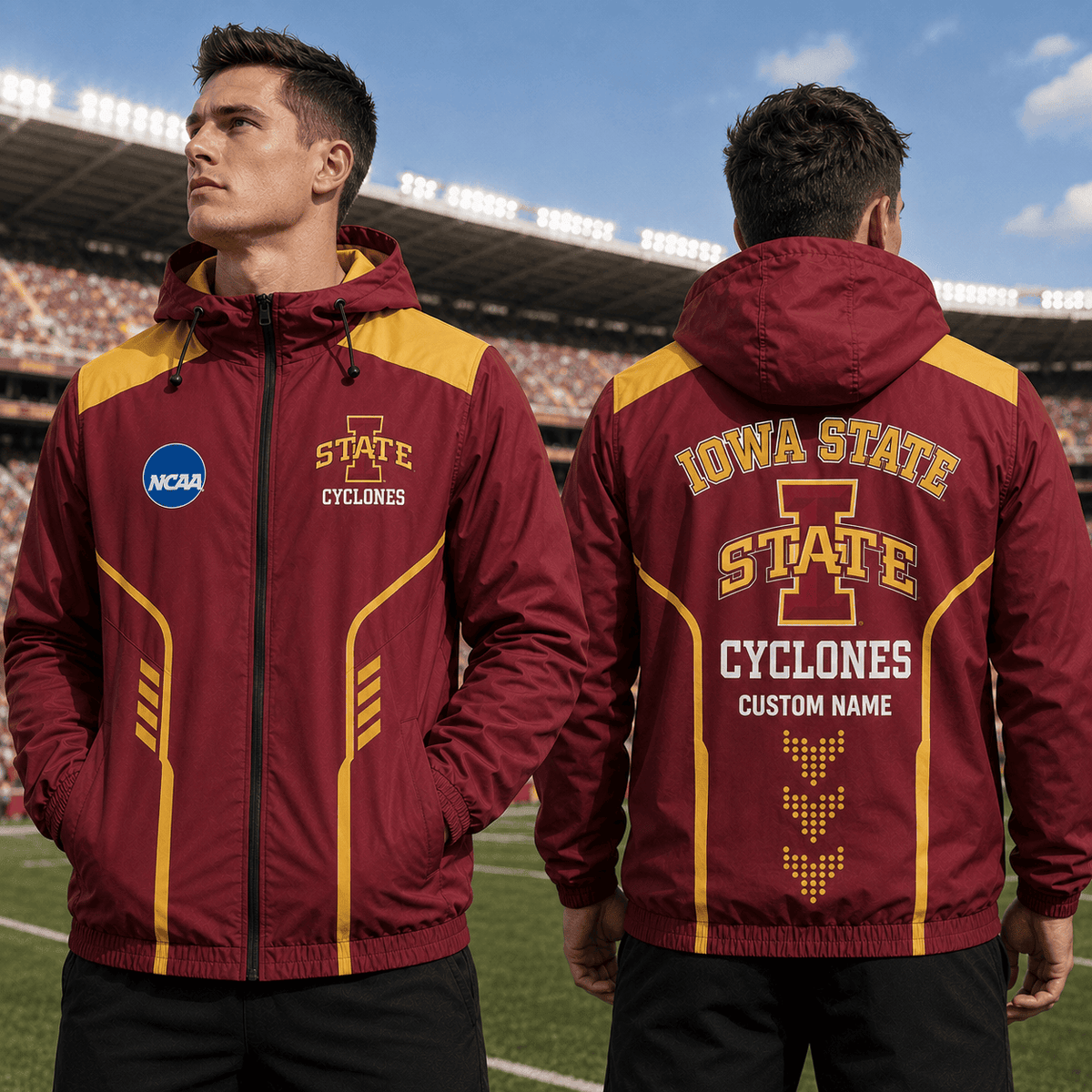Iowa State Cyclones TDNCAAWJ01 NCAA Personalized Outdoor Windbreaker Jacket