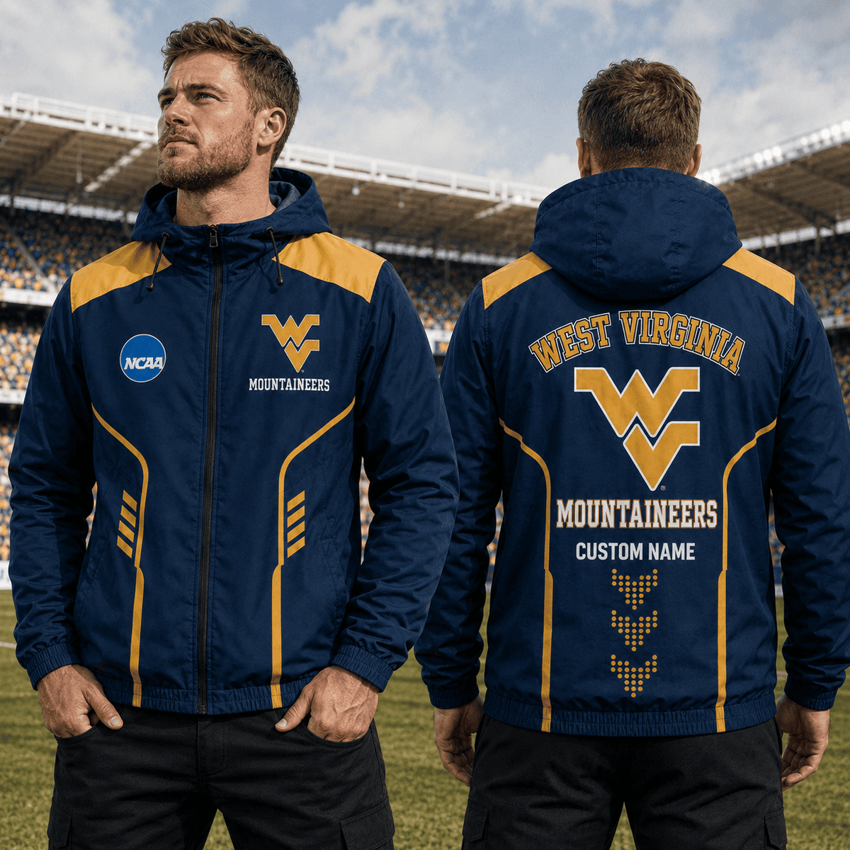 West Virginia Mountaineers TDNCAAWJ01 NCAA Personalized Outdoor Windbreaker Jacket