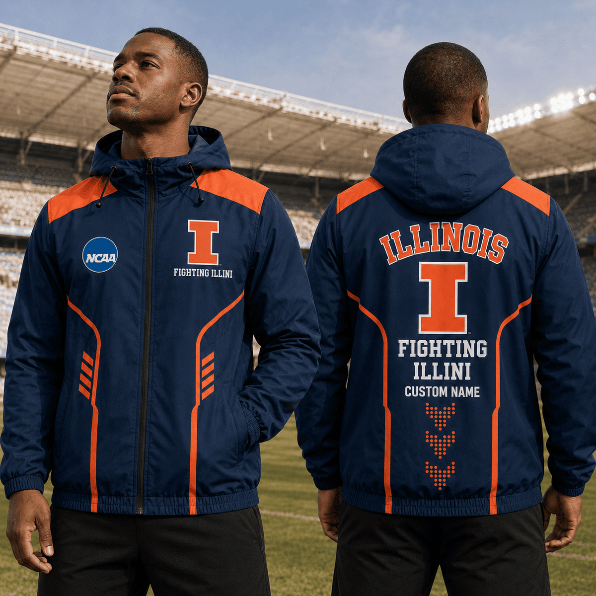 Illinois Fighting Illini TDNCAAWJ01 NCAA Personalized Outdoor Windbreaker Jacket