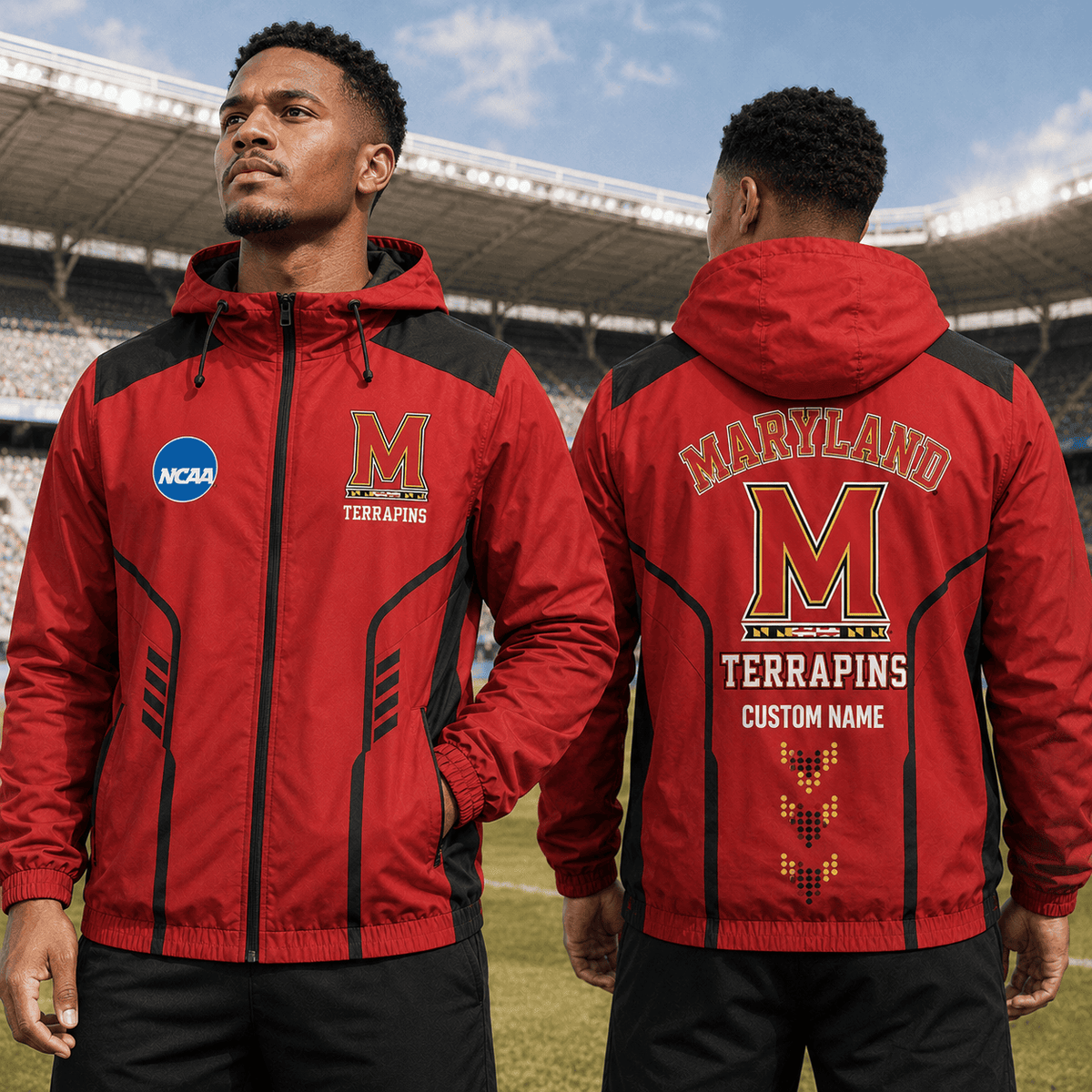 Maryland Terrapins TDNCAAWJ01 NCAA Personalized Outdoor Windbreaker Jacket