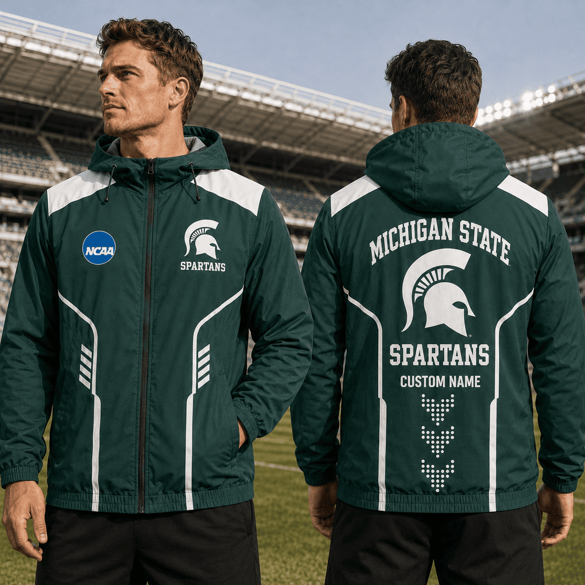 Michigan State Spartans TDNCAAWJ01 NCAA Personalized Outdoor Windbreaker Jacket