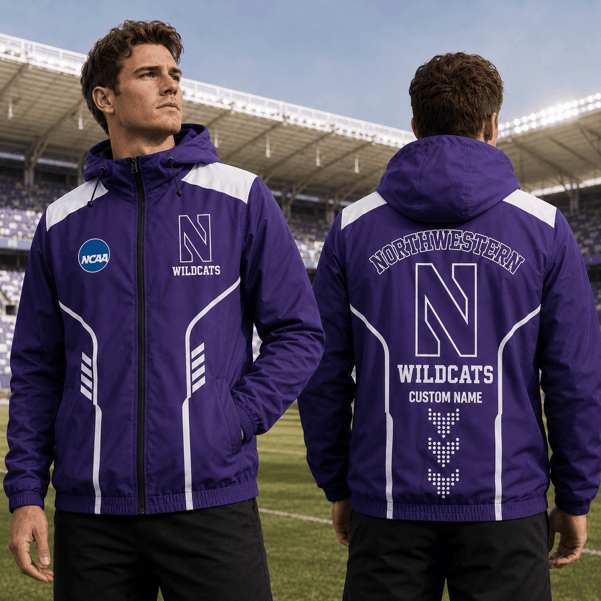 Northwestern Wildcats TDNCAAWJ01 NCAA Personalized Outdoor Windbreaker Jacket