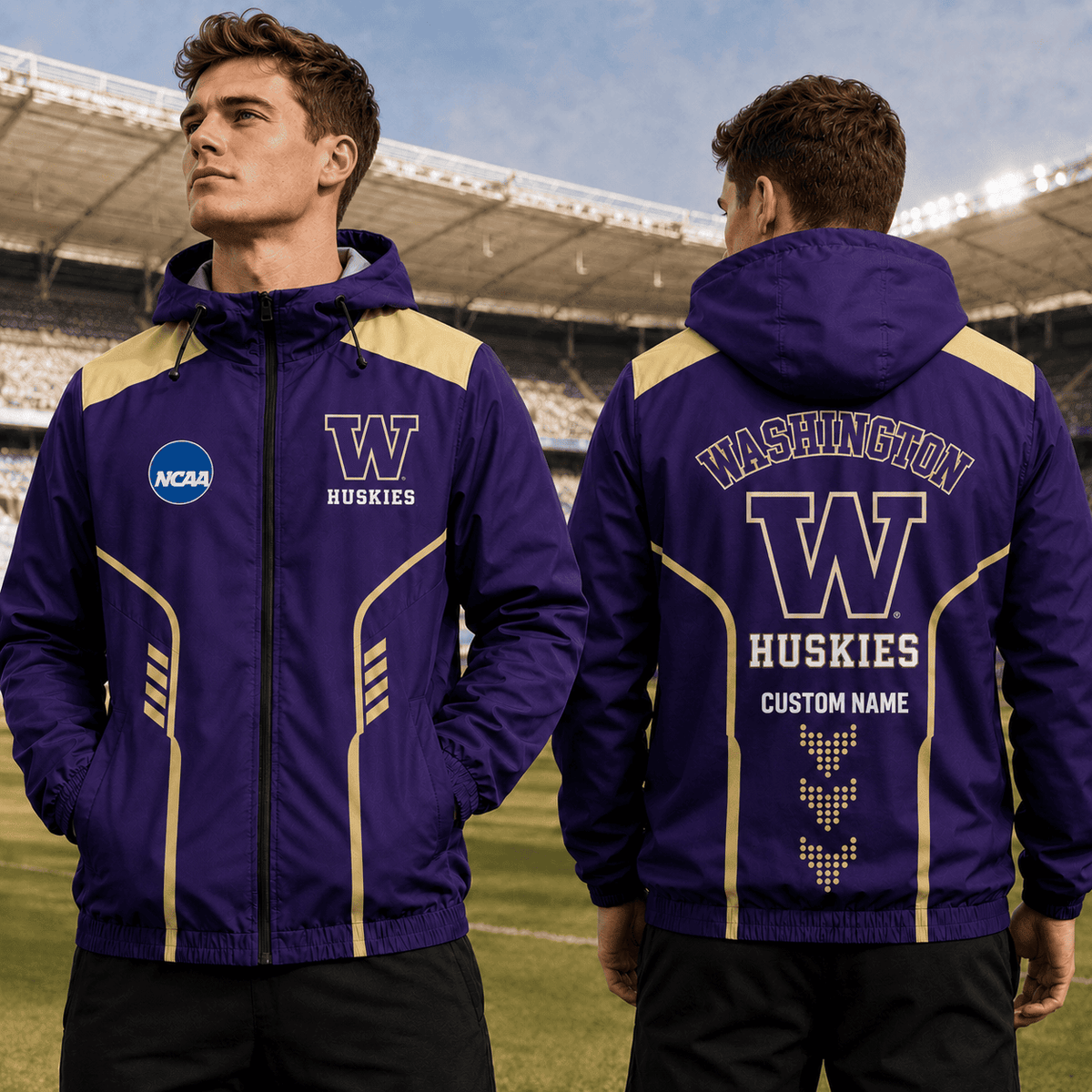 Washington Huskies TDNCAAWJ01 NCAA Personalized Outdoor Windbreaker Jacket