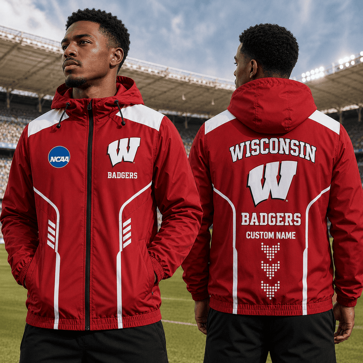 Wisconsin Badgers TDNCAAWJ01 NCAA Personalized Outdoor Windbreaker Jacket
