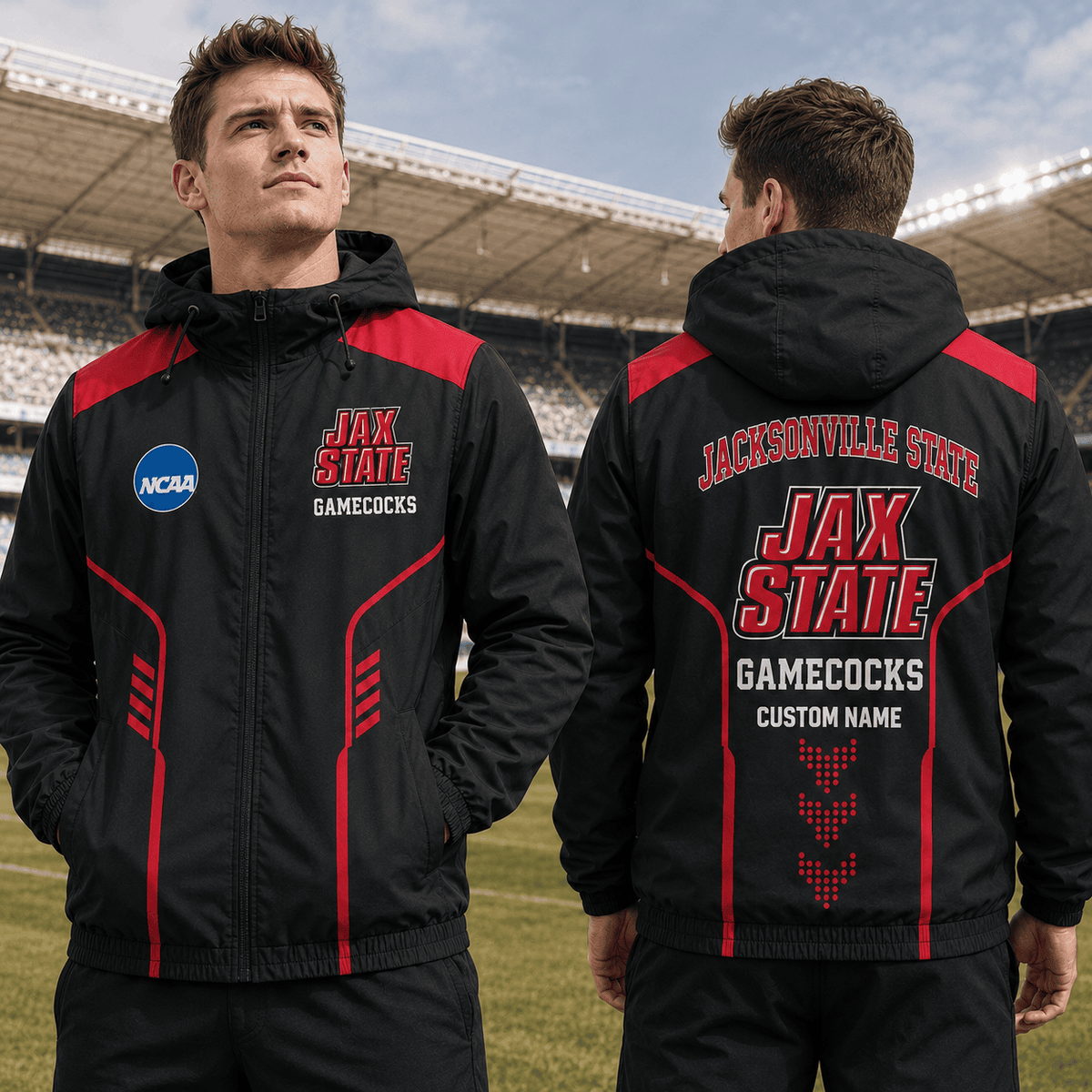 Jacksonville State Gamecocks TDNCAAWJ01 NCAA Personalized Outdoor Windbreaker Jacket