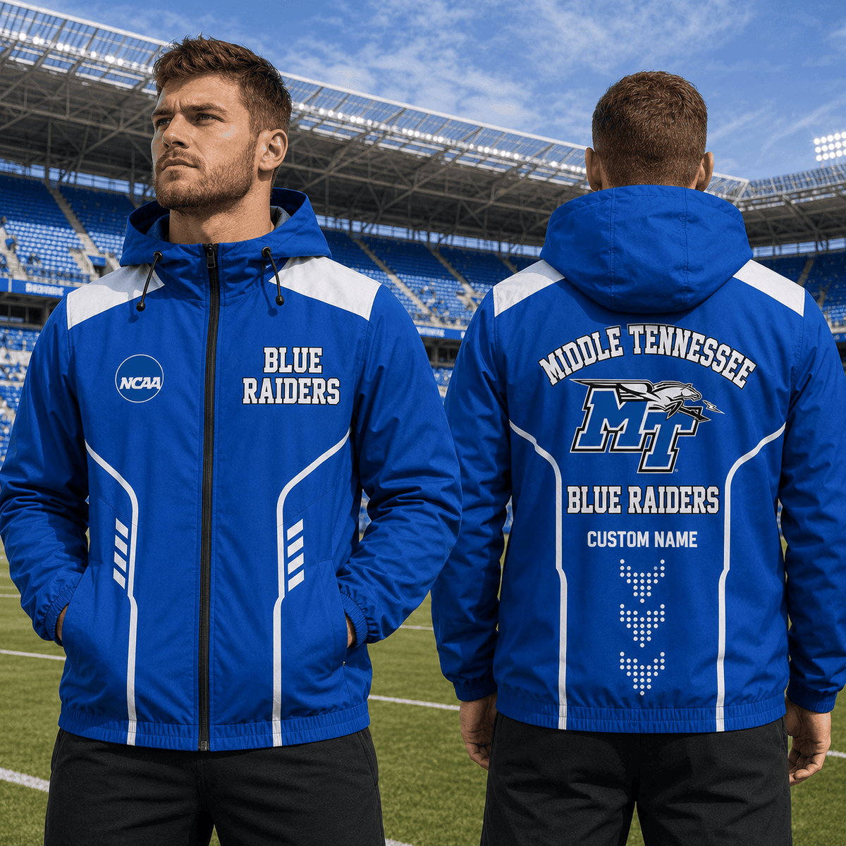 Middle Tennessee Blue Raiders TDNCAAWJ01 NCAA Personalized Outdoor Windbreaker Jacket
