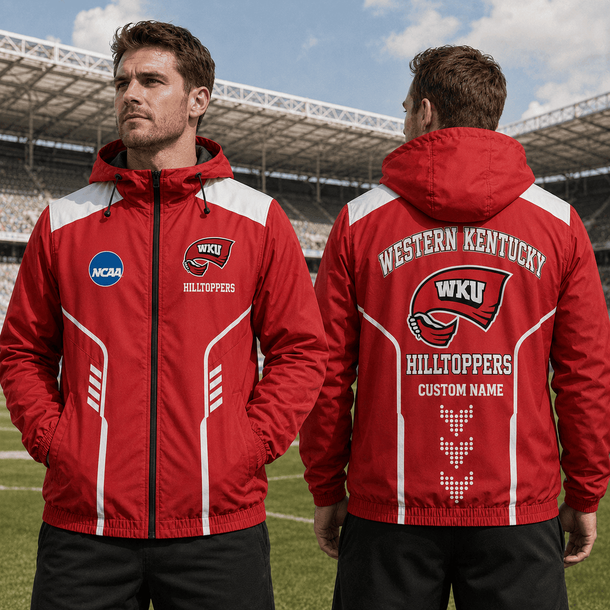 Western Kentucky Hilltoppers TDNCAAWJ01 NCAA Personalized Outdoor Windbreaker Jacket